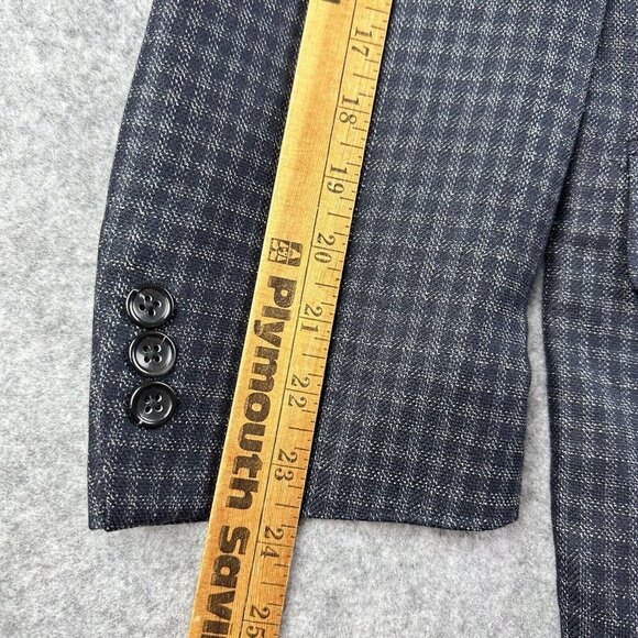Baroni Blazer Mens 38R Blue Silk Wool Mini Plaid Check Sport Coat Woven in Italy - Picture 12 of 14